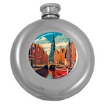 London England Bridge Europe Buildings Architecture Vintage Retro Town City Round Hip Flask (5 oz) Front