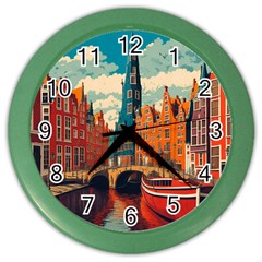 London England Bridge Europe Buildings Architecture Vintage Retro Town City Color Wall Clock by Maspions