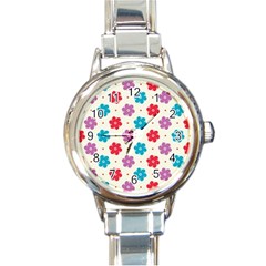 Abstract Art Pattern Colorful Artistic Flower Nature Spring Round Italian Charm Watch by Bedest