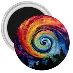 Cosmic Rainbow Quilt Artistic Swirl Spiral Forest Silhouette Fantasy 3  Magnets by Maspions