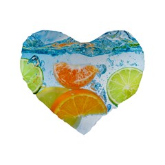 Fruits, Fruit, Lemon, Lime, Mandarin, Water, Orange Standard 16  Premium Flano Heart Shape Cushions by nateshop