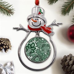 Green Ornament Texture, Green Flowers Retro Background Metal Snowman Ornament by nateshop