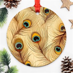 Vintage Peacock Feather Peacock Feather Pattern Background Nature Bird Nature Round Ornament (two Sides) by Maspions