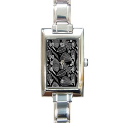 Leaves Flora Black White Nature Rectangle Italian Charm Watch by Maspions