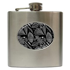 Leaves Flora Black White Nature Hip Flask (6 Oz) by Maspions