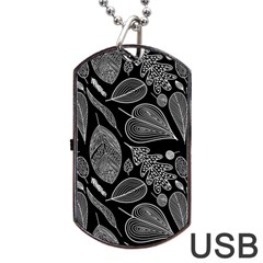 Leaves Flora Black White Nature Dog Tag Usb Flash (two Sides) by Maspions