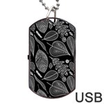 Leaves Flora Black White Nature Dog Tag USB Flash (Two Sides) Front