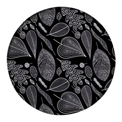 Leaves Flora Black White Nature Round Glass Fridge Magnet (4 Pack) by Maspions