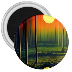 Outdoors Night Moon Full Moon Trees Setting Scene Forest Woods Light Moonlight Nature Wilderness Lan 3  Magnets by Posterlux