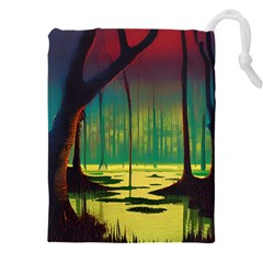 Nature Swamp Water Sunset Spooky Night Reflections Bayou Lake Drawstring Pouch (5xl) by Posterlux