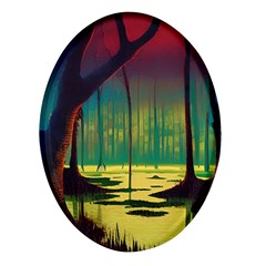 Nature Swamp Water Sunset Spooky Night Reflections Bayou Lake Oval Glass Fridge Magnet (4 Pack) by Posterlux