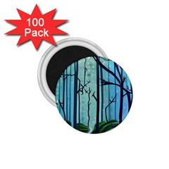 Nature Outdoors Night Trees Scene Forest Woods Light Moonlight Wilderness Stars 1 75  Magnets (100 Pack)  by Posterlux