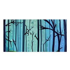 Nature Outdoors Night Trees Scene Forest Woods Light Moonlight Wilderness Stars Satin Shawl 45  X 80  by Posterlux