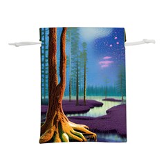 Artwork Outdoors Night Trees Setting Scene Forest Woods Light Moonlight Nature Lightweight Drawstring Pouch (l) by Posterlux