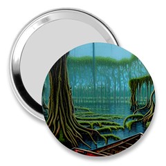 Boat Canoe Swamp Bayou Roots Moss Log Nature Scene Landscape Water Lake Setting Abandoned Rowboat Fi 3  Handbag Mirrors by Posterlux