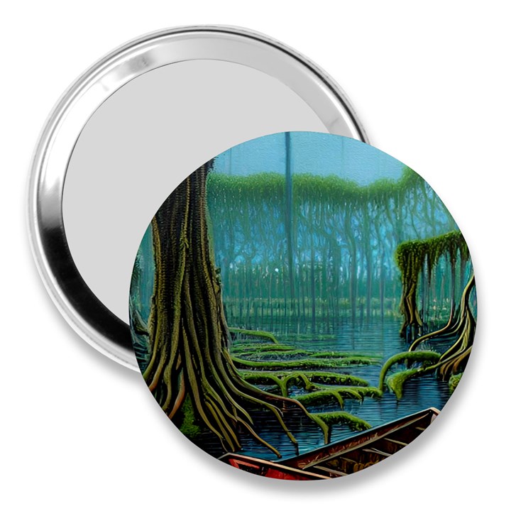 Boat Canoe Swamp Bayou Roots Moss Log Nature Scene Landscape Water Lake Setting Abandoned Rowboat Fi 3  Handbag Mirrors