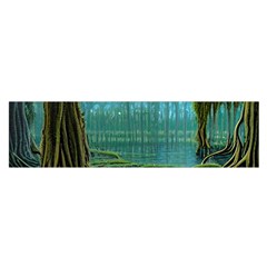 Boat Canoe Swamp Bayou Roots Moss Log Nature Scene Landscape Water Lake Setting Abandoned Rowboat Fi Oblong Satin Scarf (16  X 60 ) by Posterlux