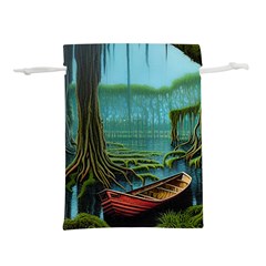 Boat Canoe Swamp Bayou Roots Moss Log Nature Scene Landscape Water Lake Setting Abandoned Rowboat Fi Lightweight Drawstring Pouch (l) by Posterlux