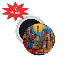 City New York Nyc Skyscraper Skyline Downtown Night Business Urban Travel Landmark Building Architec 1 75  Magnets (10 Pack)  by Posterlux