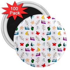 Snails Butterflies Pattern Seamless 3  Magnets (100 Pack) by Maspions