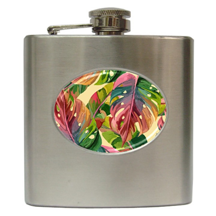 Monstera Colorful Leaves Foliage Hip Flask (6 oz)