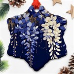 Solid Color Background With Royal Blue, Gold Flecked , And White Wisteria Hanging From The Top Ornament (Snowflake) Front