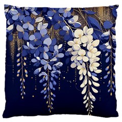 Solid Color Background With Royal Blue, Gold Flecked , And White Wisteria Hanging From The Top 16  Baby Flannel Cushion Case (two Sides) by LyssasMindArtDecor