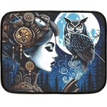 Steampunk Woman With Owl 2 Steampunk Woman With Owl Woman With Owl Strap Two Sides Fleece Blanket (Mini) 35 x27  Blanket Front