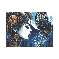 Steampunk Woman With Owl 2 Steampunk Woman With Owl Woman With Owl Strap Premium Plush Fleece Blanket (mini) by CKArtCreations