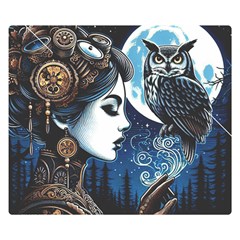 Steampunk Woman With Owl 2 Steampunk Woman With Owl Woman With Owl Strap Premium Plush Fleece Blanket (small) by CKArtCreations