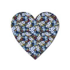 Blue Flowers Dark Blue Flowers Heart Magnet by DinkovaArt