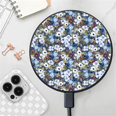 Blue Flowers Dark Blue Flowers Wireless Fast Charger(black) by DinkovaArt