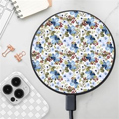 Blue Flowers Wireless Fast Charger(black) by DinkovaArt