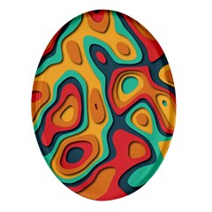 Paper Cut Abstract Pattern Oval Glass Fridge Magnet (4 Pack) by Maspions