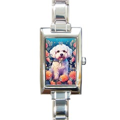 Cute Puppy With Flowers Rectangle Italian Charm Watch by Sparkle