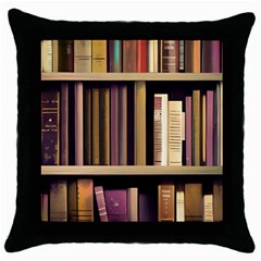 Books Bookshelves Office Fantasy Background Artwork Book Cover Apothecary Book Nook Literature Libra Throw Pillow Case (black) by Posterlux