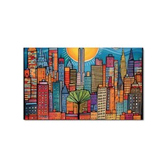 City New York Nyc Skyscraper Skyline Downtown Night Business Urban Travel Landmark Building Architec Sticker Rectangular (100 Pack) by Posterlux