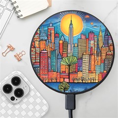 City New York Nyc Skyscraper Skyline Downtown Night Business Urban Travel Landmark Building Architec Wireless Fast Charger(black) by Posterlux