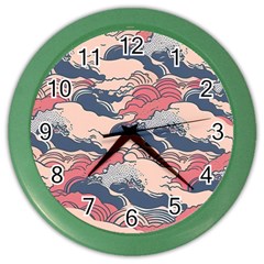 Waves Ocean Sea Water Pattern Rough Seas Digital Art Nature Nautical Color Wall Clock by Bedest