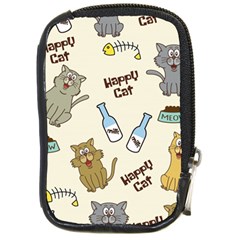 Happy Cats Pattern Background Compact Camera Leather Case by Grandong