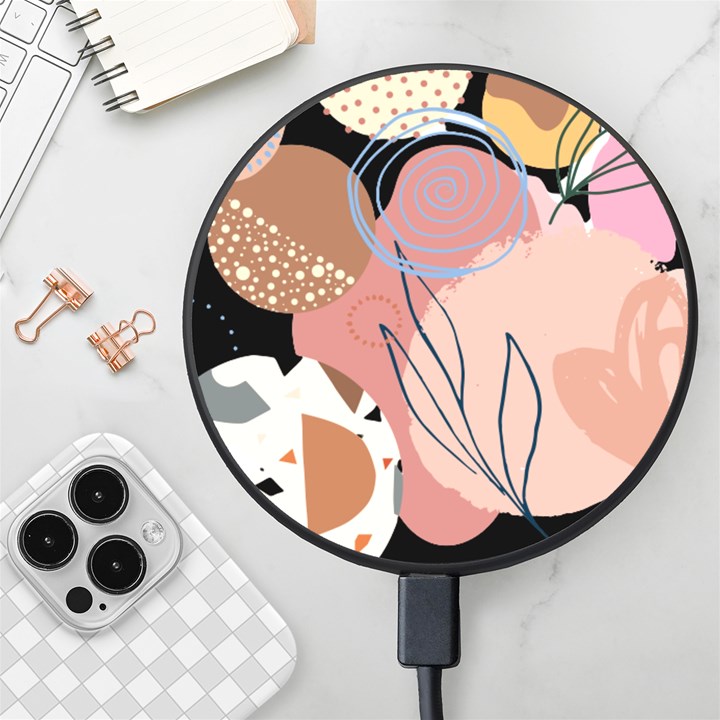 Abstract Boho Bohemian Style Retro Vintage Wireless Fast Charger(Black)