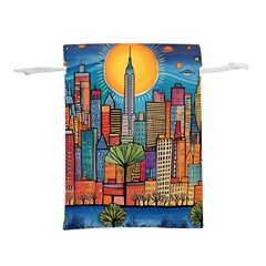 City New York Nyc Skyscraper Skyline Downtown Night Business Urban Travel Landmark Building Architec Lightweight Drawstring Pouch (l) by Posterlux