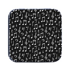 Chalk Music Notes Signs Seamless Pattern Square Metal Box (black) by Ravend