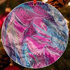 Fuchsia Waves Uv Print Acrylic Ornament Round by kaleidomarblingart