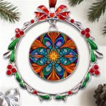 Schwarz bunt Metal X mas Wreath Ribbon Ornament Front