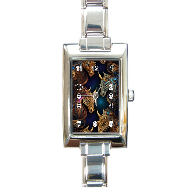 Schwarz pferde muster Rectangle Italian Charm Watch