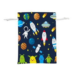 Big Set Cute Astronauts Space Planets Stars Aliens Rockets Ufo Constellations Satellite Moon Rover V Lightweight Drawstring Pouch (s) by Bedest