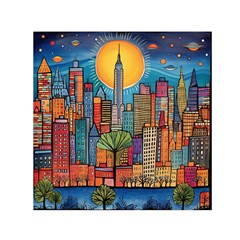 City New York Nyc Skyscraper Skyline Downtown Night Business Urban Travel Landmark Building Architec Square Satin Scarf (30  X 30 ) by Posterlux