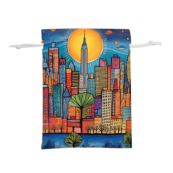 City New York Nyc Skyscraper Skyline Downtown Night Business Urban Travel Landmark Building Architec Lightweight Drawstring Pouch (L)