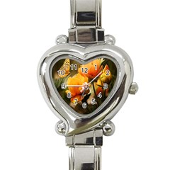 Yellow Butterfly Flower Heart Italian Charm Watch by Azkajaya